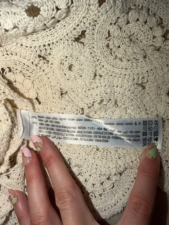 Zara Cream Crochet Square-Neck Puff Sleeve Crop Top - Picture 8 of 8